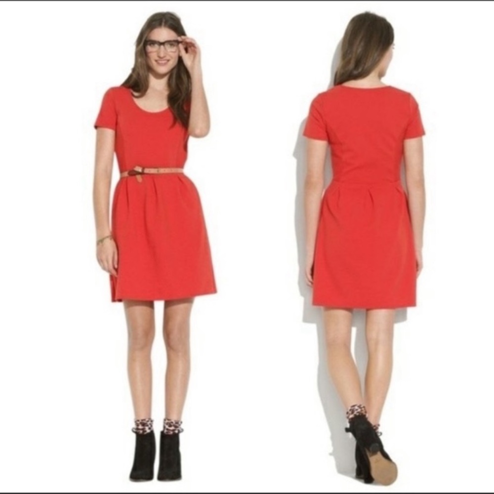 MADEWELL BISTRO FIT AND FLARE CORAL DRESS